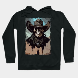 Grunge VIntage Style Wild West Cowboy Skull Sheriff Illustration Hoodie